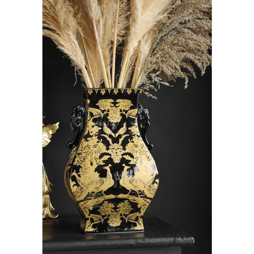 Black & Gold Chinoiserie Porcelain Vase - image 1