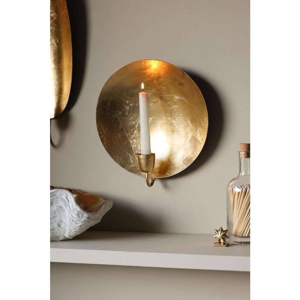 Round Gold Leaf Candlestick Holder Wall Sconce - image 1