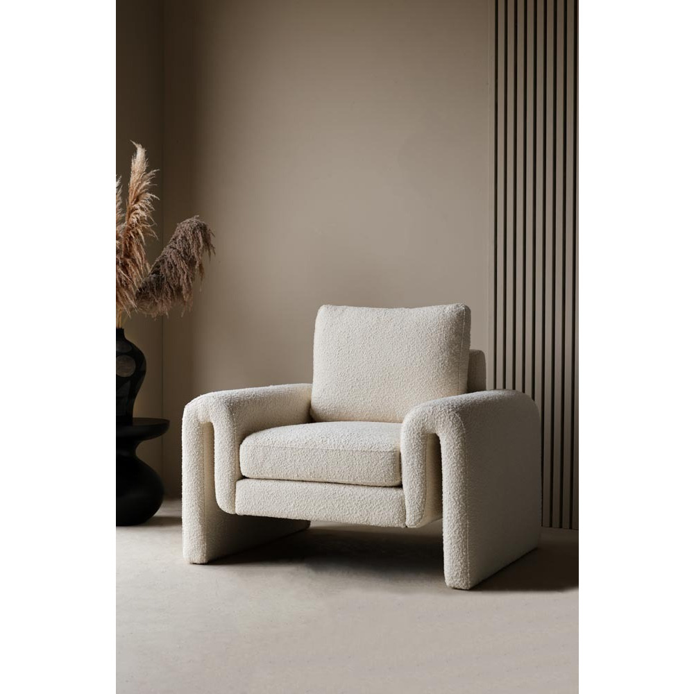Ivory Boucle Fabric Curved Arm Armchair - image 1