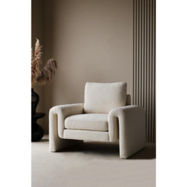Ivory Boucle Fabric Curved Arm Armchair - thumbnail 1