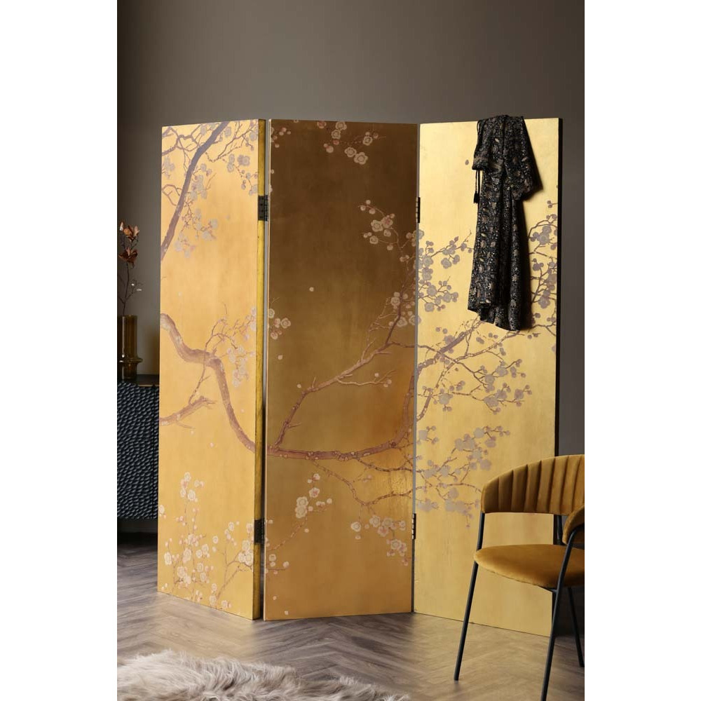 Exquisite Gold & Pink Blossom Folding Room Divider - image 1