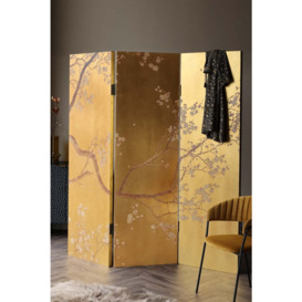 Exquisite Gold & Pink Blossom Folding Room Divider