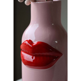Pink Ceramic Vase With Luscious Red Lips - thumbnail 3