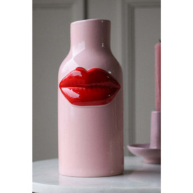 Pink Ceramic Vase With Luscious Red Lips - thumbnail 2