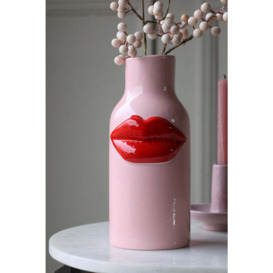 Pink Ceramic Vase With Luscious Red Lips - thumbnail 1