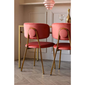 Coral Pink Velvet Dining Chair With Gold Legs by Rockett St George