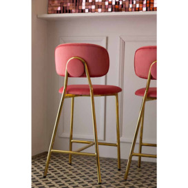 Coral Pink Velvet Bar Stool With Gold Legs - thumbnail 3
