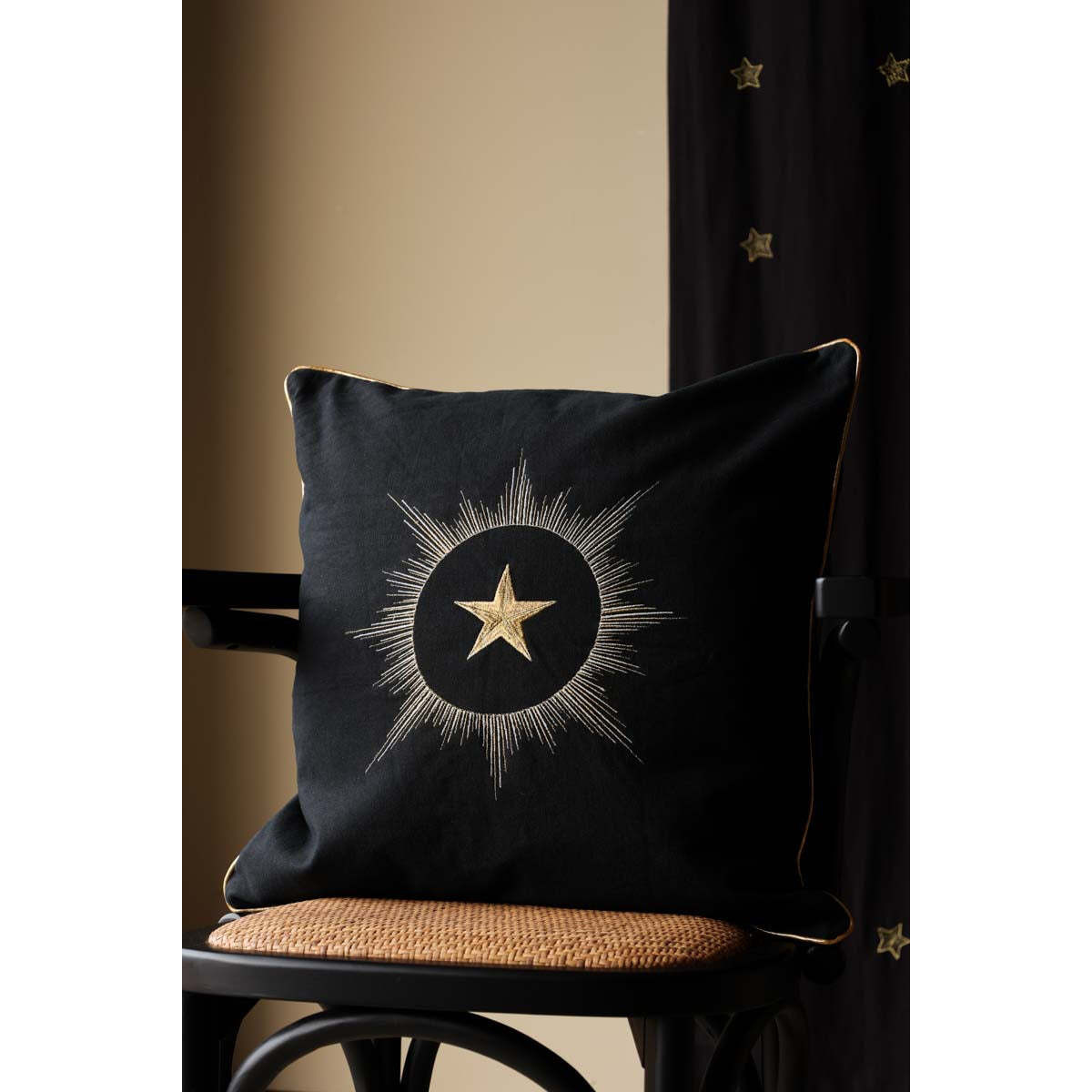 Black Star Embroidered Cushion - image 1
