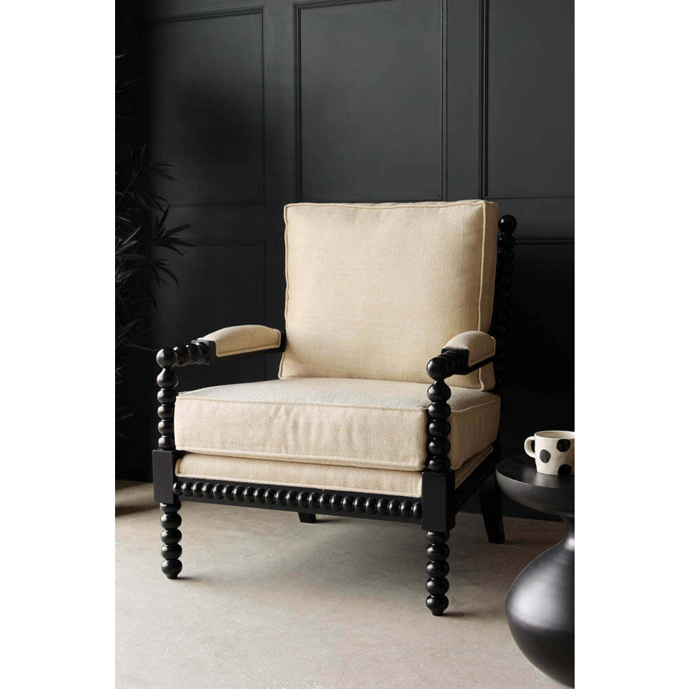 Natural Linen & Black Bobbin Armchair - image 1