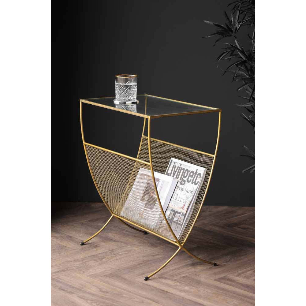 Gold Magazine Rack With Glass Top - image 1