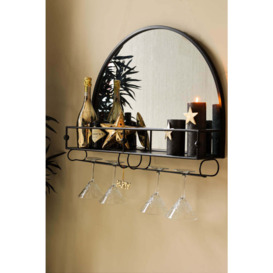 Wall-Mounted Black Metal Bar Shelf With Mirror