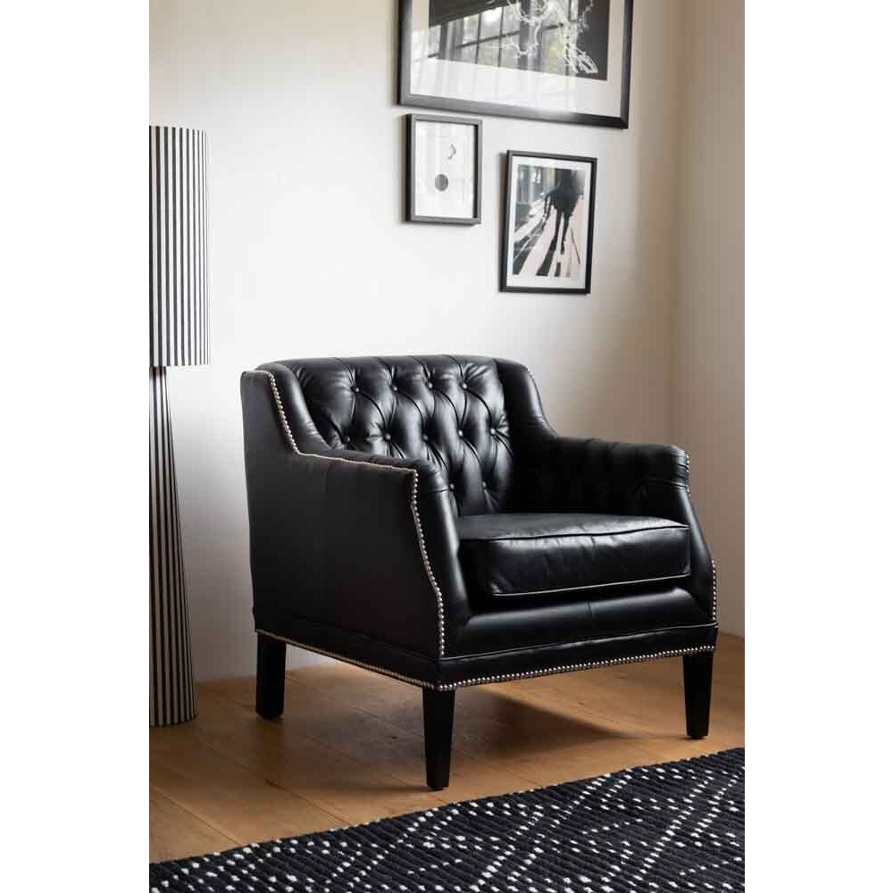 Black Buttoned Back Leather Armchair - image 1