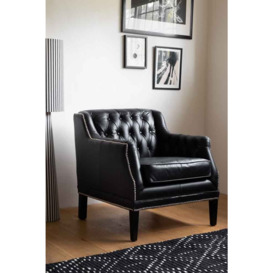 Black Buttoned Back Leather Armchair - thumbnail 1