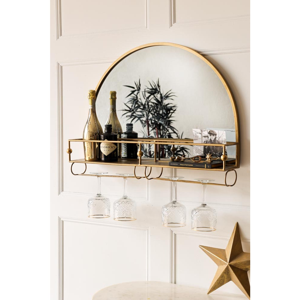 Gold Wall Mirror With Bar Shelf - image 1