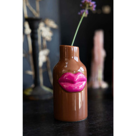 Small Brown Ceramic Vase With Lips