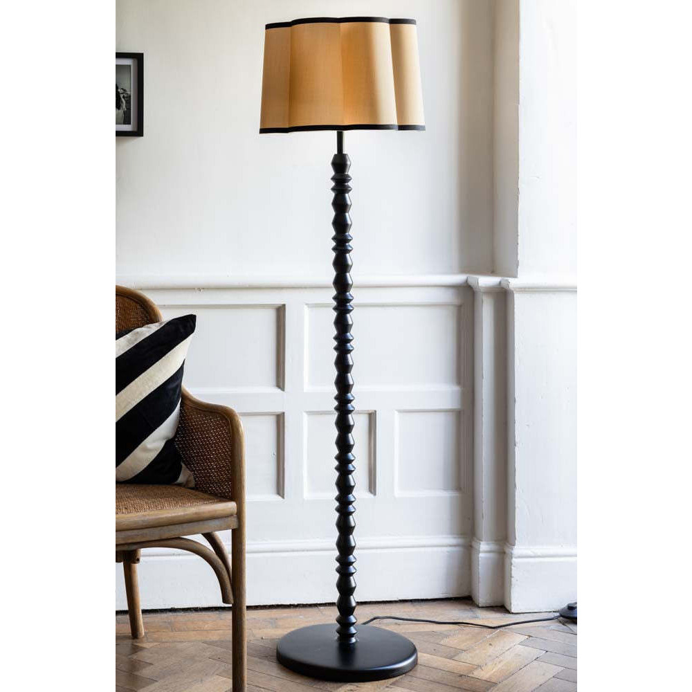 Black Spindle Floor Lamp With Scalloped Shade - image 1