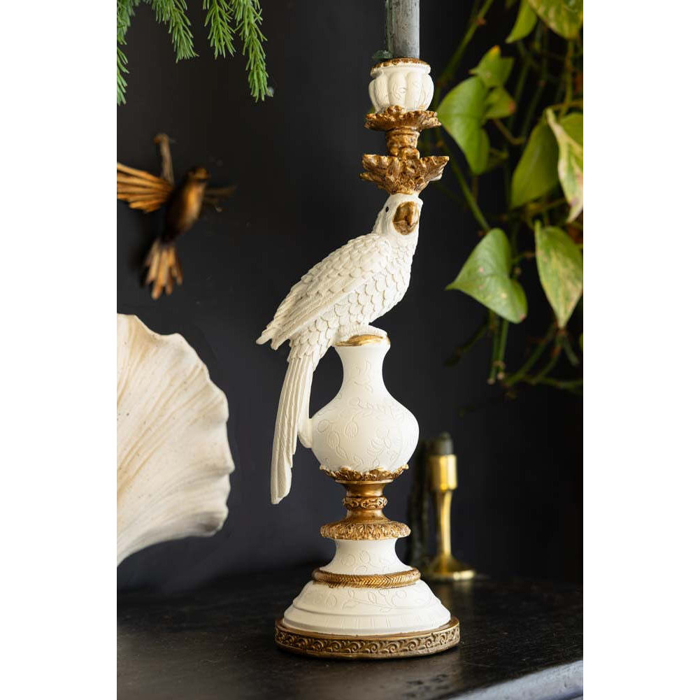 Large White Ornate Parrot Candlestick Holder - image 1