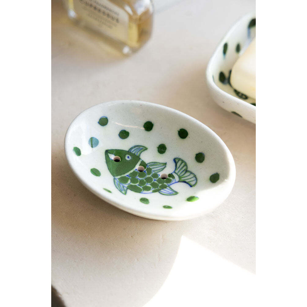 White & Green Fish Soap Dish - image 1