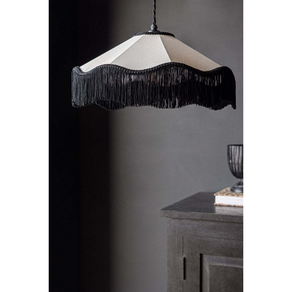 Black & Cream Tassel Ceiling Light Shade - image 1