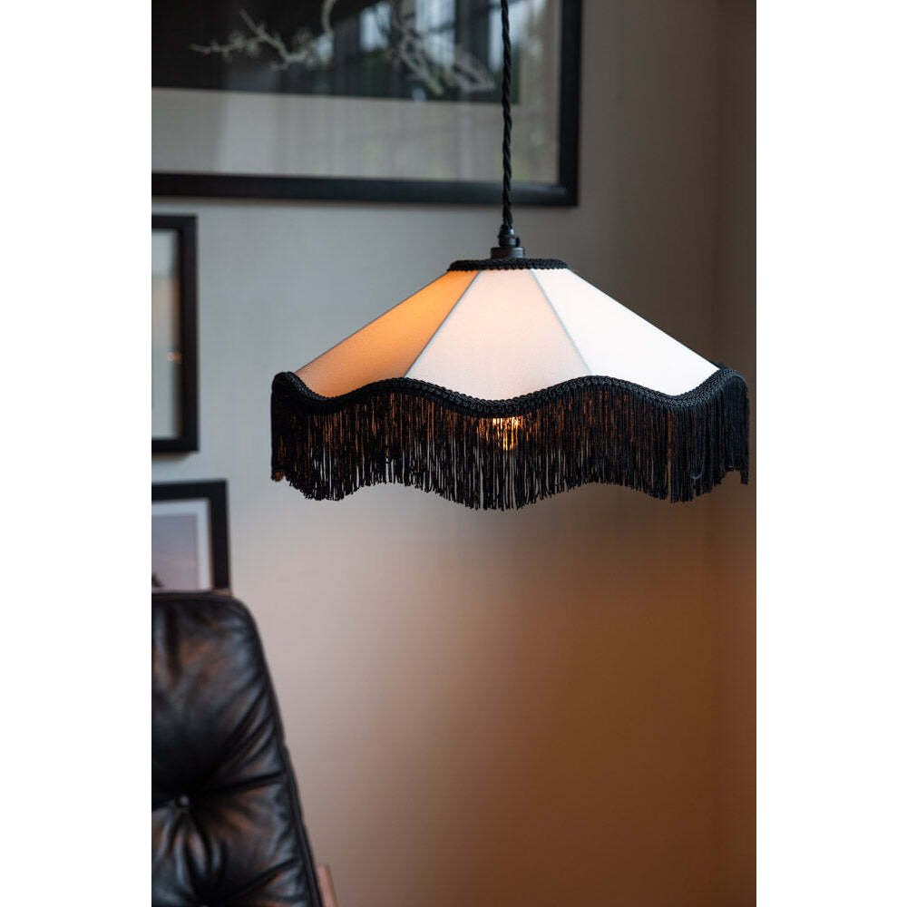 Black & Cream Tassel Ceiling Light Shade - image 1