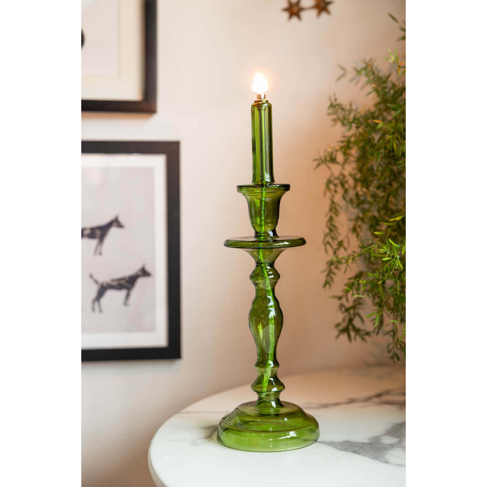 Tall Green Glass Refillable Candle Holder - image 1