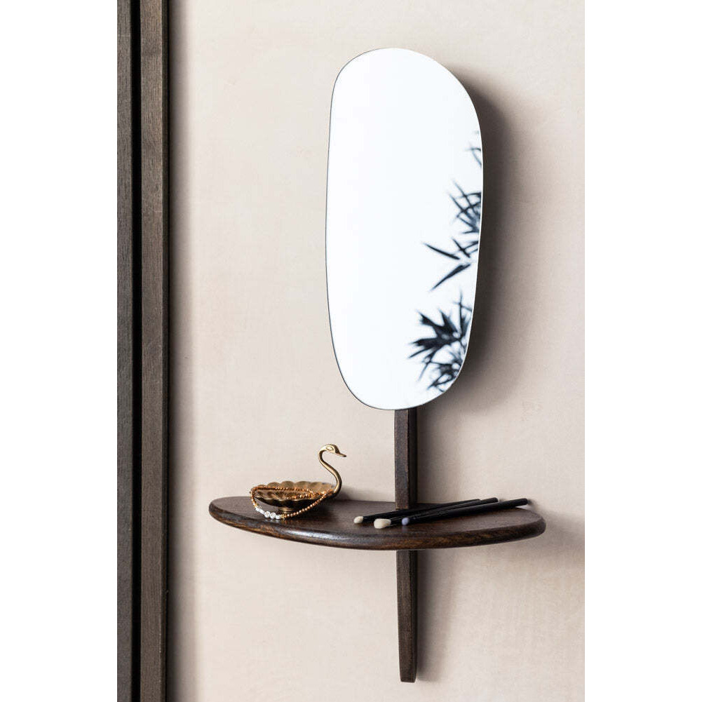 Abstract Walnut Wall Mirror With Shelf - image 1