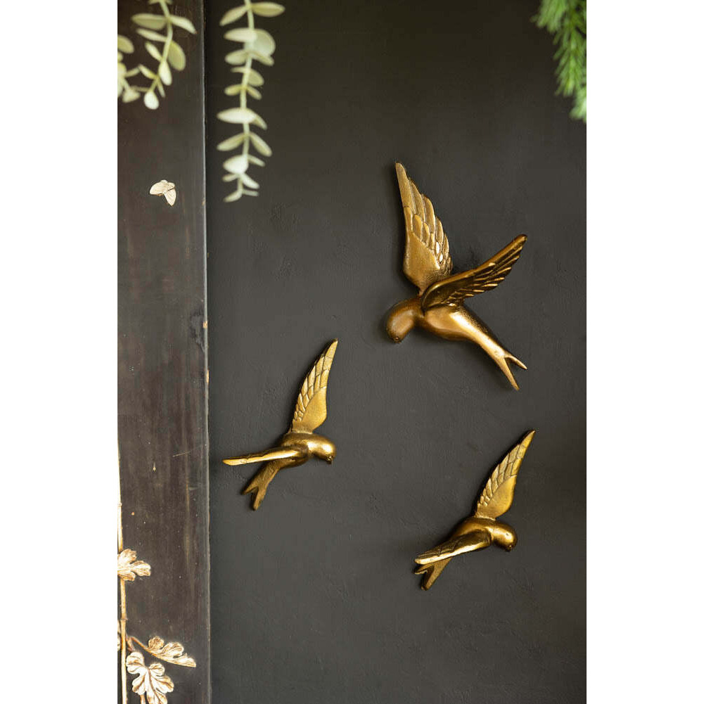 Set Of 3 Gold Metal Birds Wall Ornament - image 1