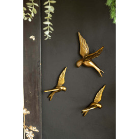 Set Of 3 Gold Metal Birds Wall Ornament