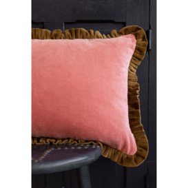 Vintage Pink Velvet Cushion With Green Ruffle - thumbnail 2