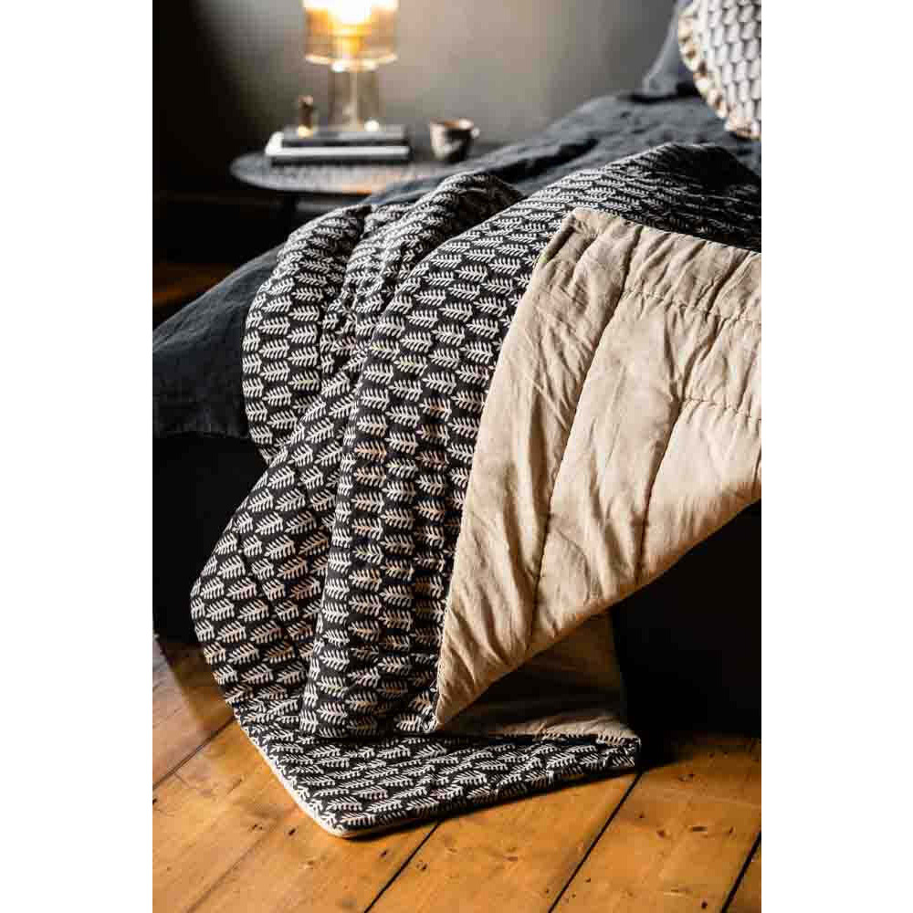 Black & Natural Leaf Reversible Cotton Throw - 2 Sizes Available - image 1
