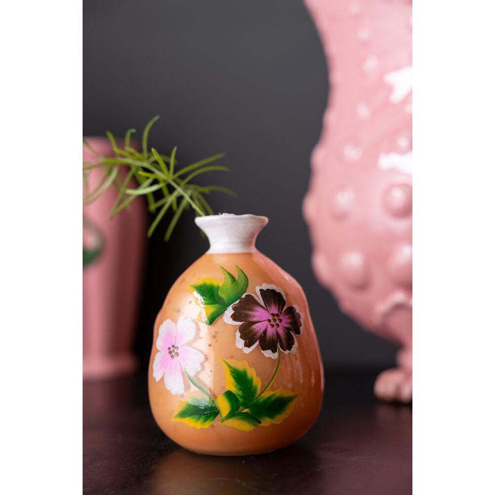 Orange Hand-painted Floral Glass Vase - image 1