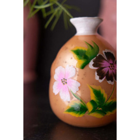 Orange Hand-painted Floral Glass Vase - thumbnail 2