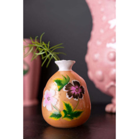 Orange Hand-painted Floral Glass Vase - thumbnail 1
