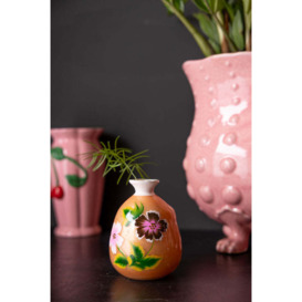 Orange Hand-painted Floral Glass Vase - thumbnail 3