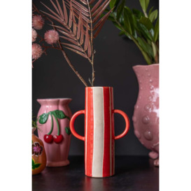 Tall Red Stripe Vase With Handles