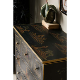 Black Chinoiserie-style Deco 6 Drawer Chest - thumbnail 3