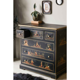 Black Chinoiserie-style Deco 6 Drawer Chest - thumbnail 2
