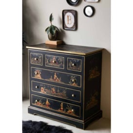 Black Chinoiserie-style Deco 6 Drawer Chest - thumbnail 1