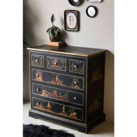 Black Chinoiserie-style Deco 6 Drawer Chest
