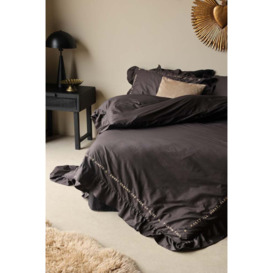 Charcoal Grey Mega Frill Duvet Cover and Pillowcase Set - Four Sizes Available - - thumbnail 1
