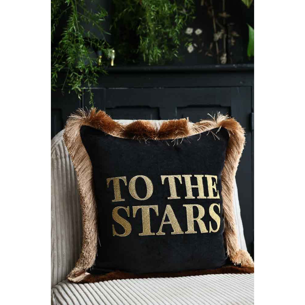 To The Stars Velvet Fringe Feather Filled Cushion - image 1