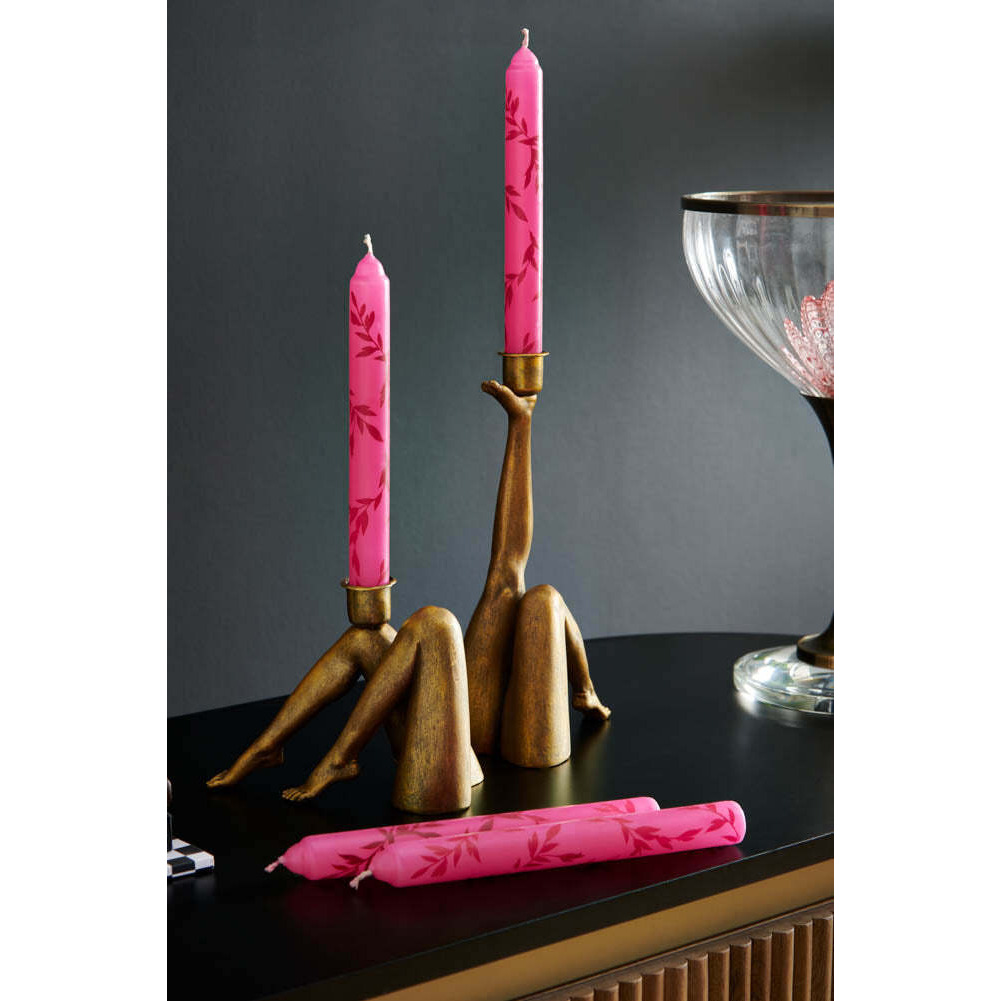Set Of 4 Pink Leaf Dinner Candles - image 1