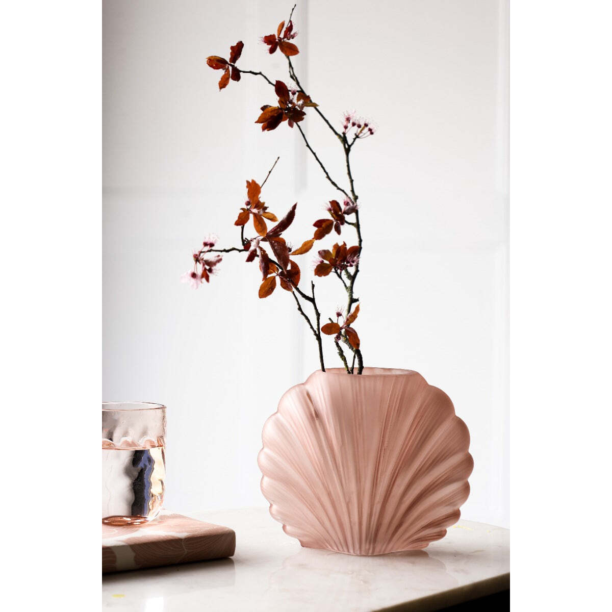 Blush Pink Frosted Glass Shell Vase - image 1