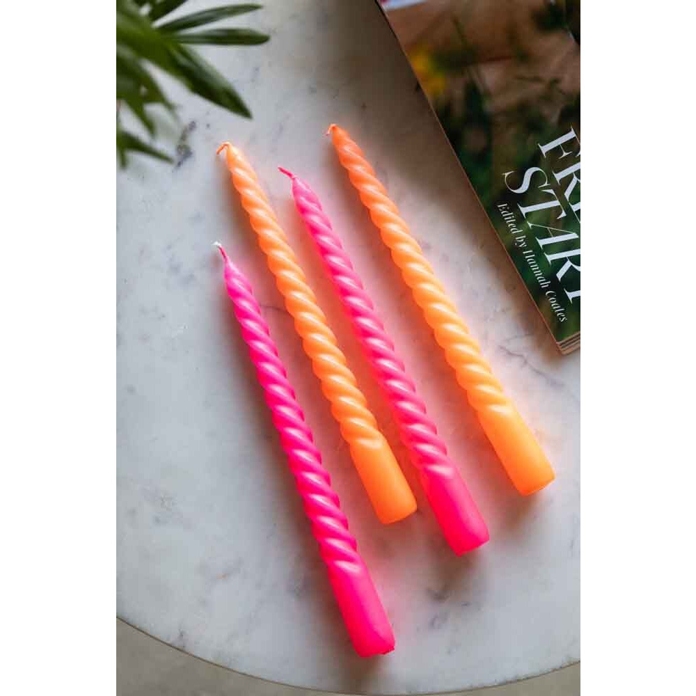 Set of 4 Twisted Dinner Candles in Hot Pink & Orange - image 1