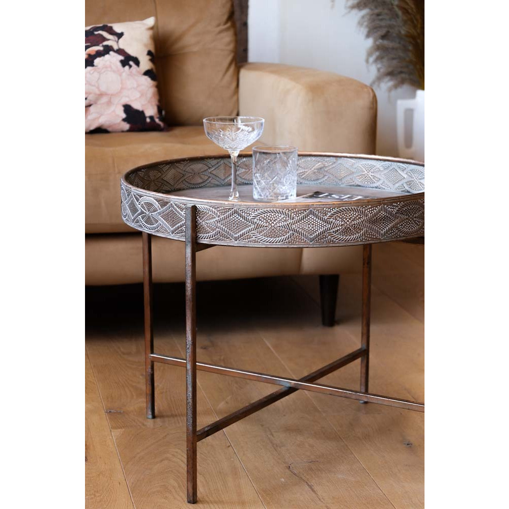 Detailed Bronze Tray Round Side Table - image 1