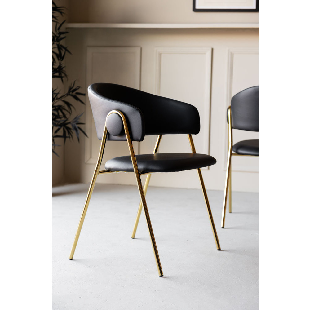 Black Faux Leather Dining Chair With Gold Legs