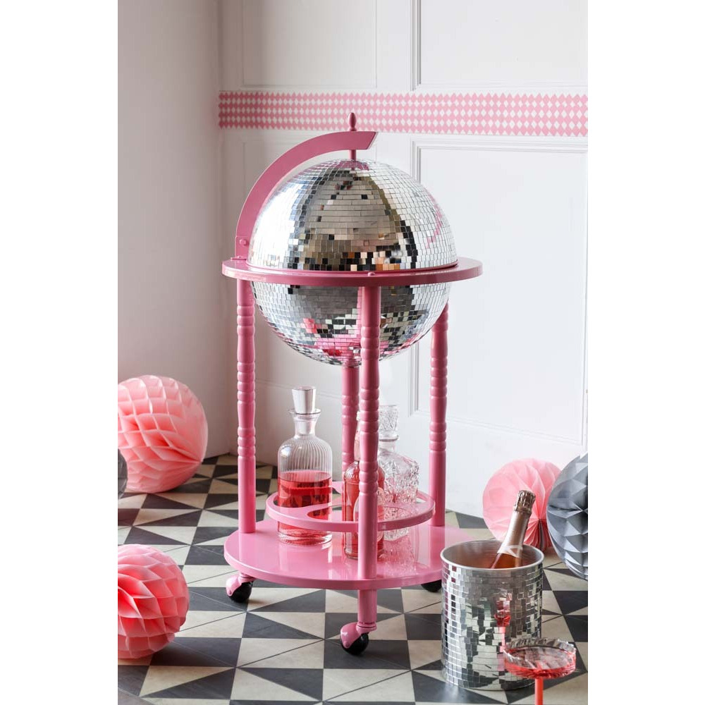 Pink & Silver Disco Ball Drinks Trolley Cart - image 1