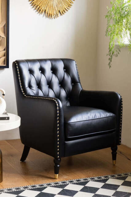Black Faux Leather Chesterfield Armchair - image 1