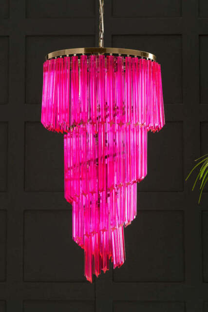 3-Tier Hot Pink Glass Chandelier - image 1