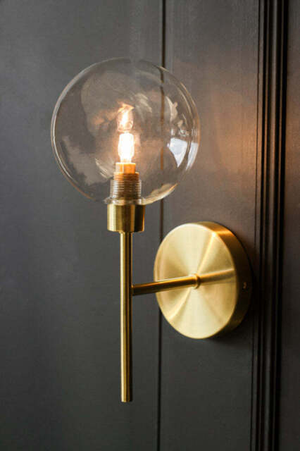 Glass Globe & Brass Wall Light - image 1